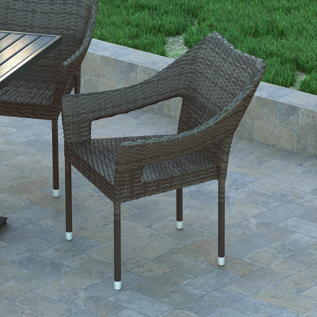 Gray PE Rattan Patio Dining Chair 2-Pack W926
