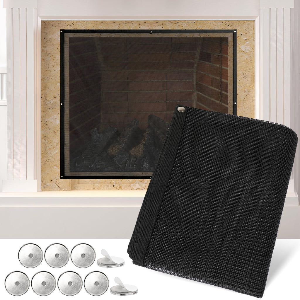 Black Magnetic Mesh Fireplace Cover N4253