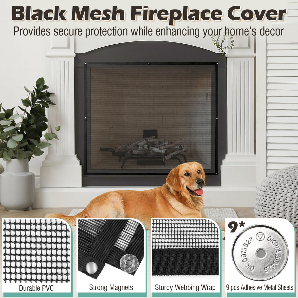 Black Magnetic Mesh Fireplace Cover N4253