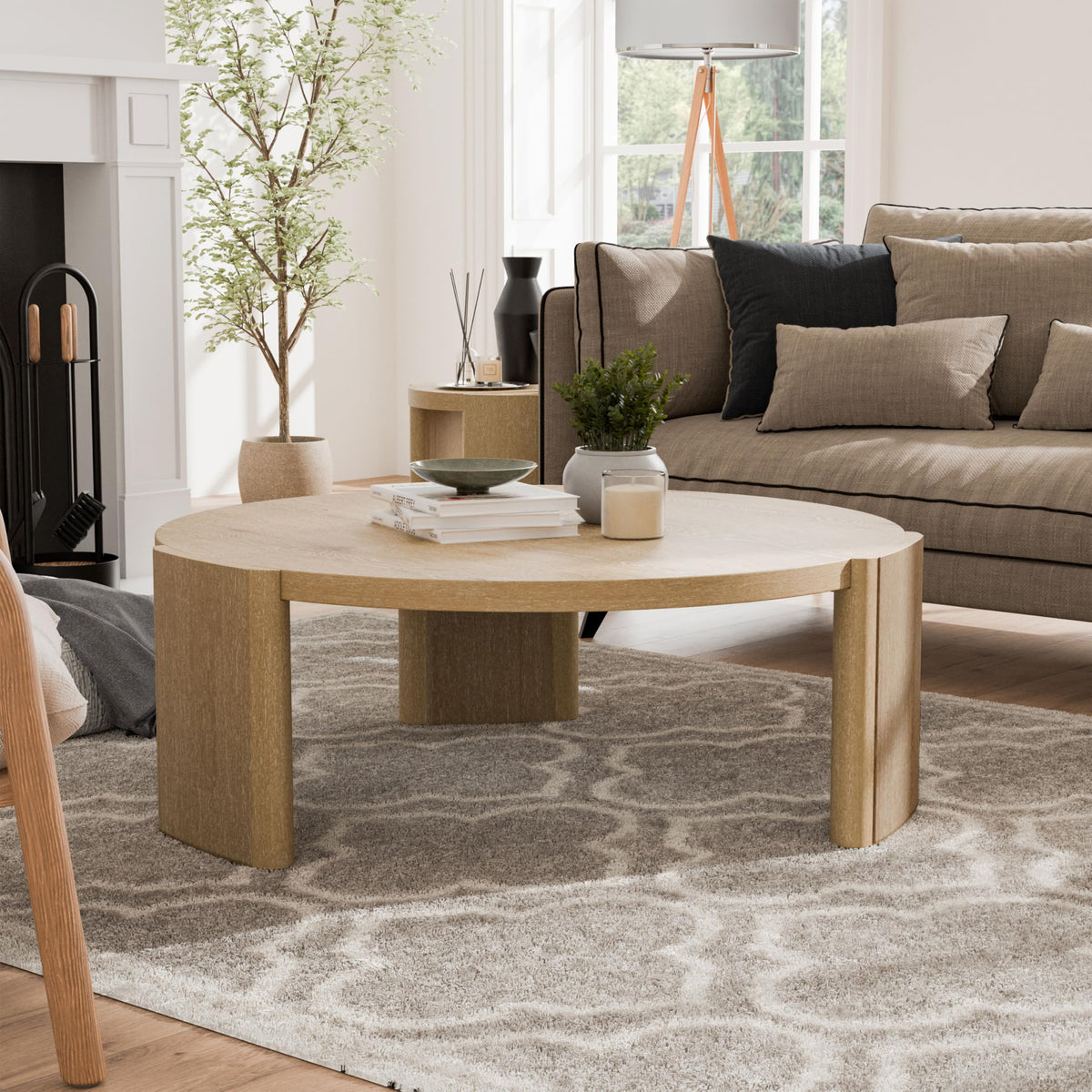 42” Round Oak Finish Wood Coffee Table M630