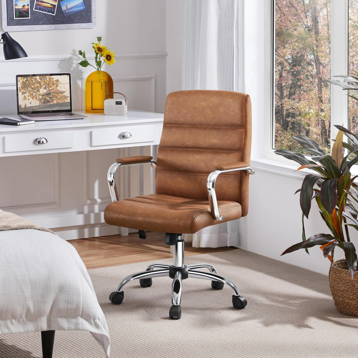 Brown PU Leather Office Chair with Arms E356