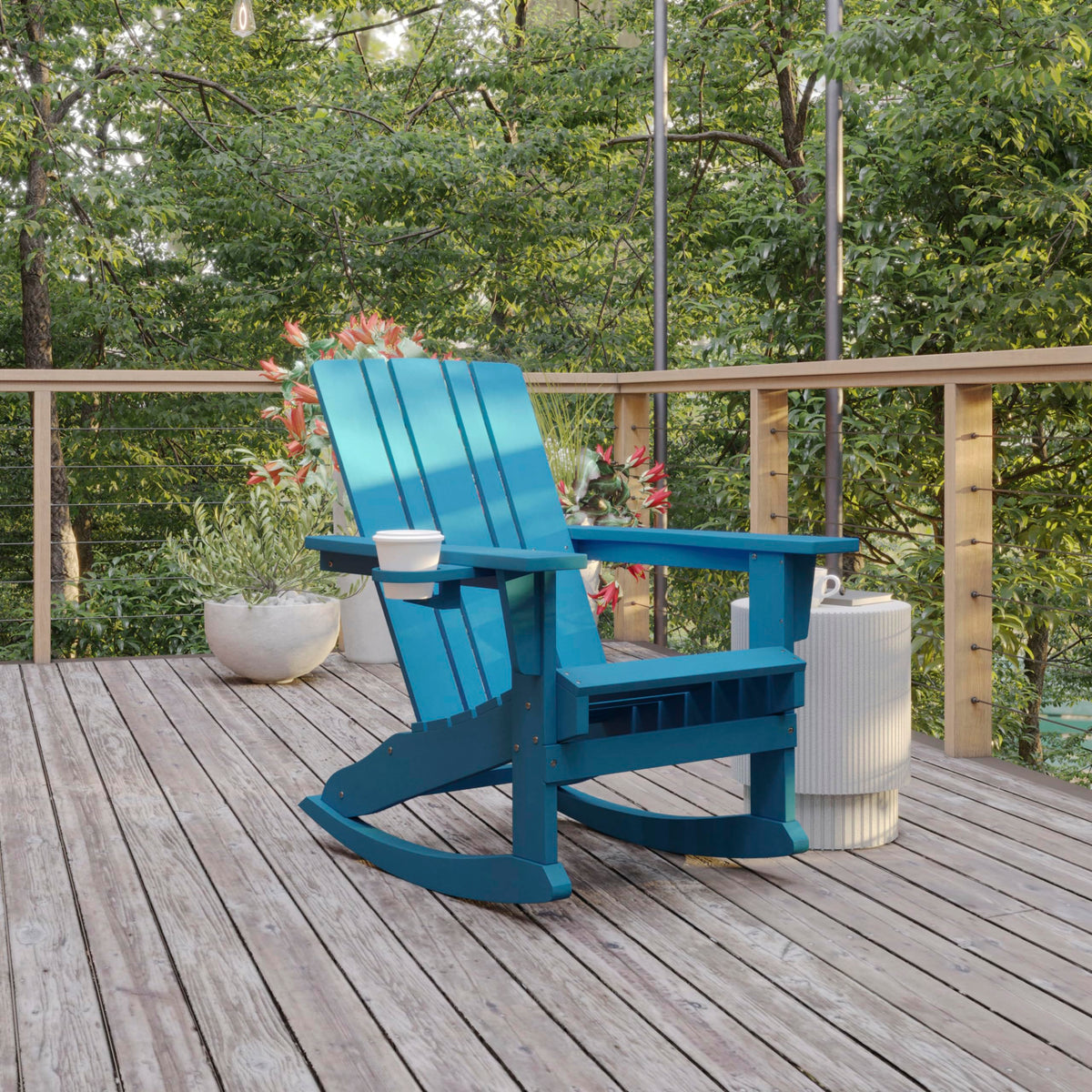 Blue Weather Resistant Poly Resin Adirondack Rocking Chair W440367