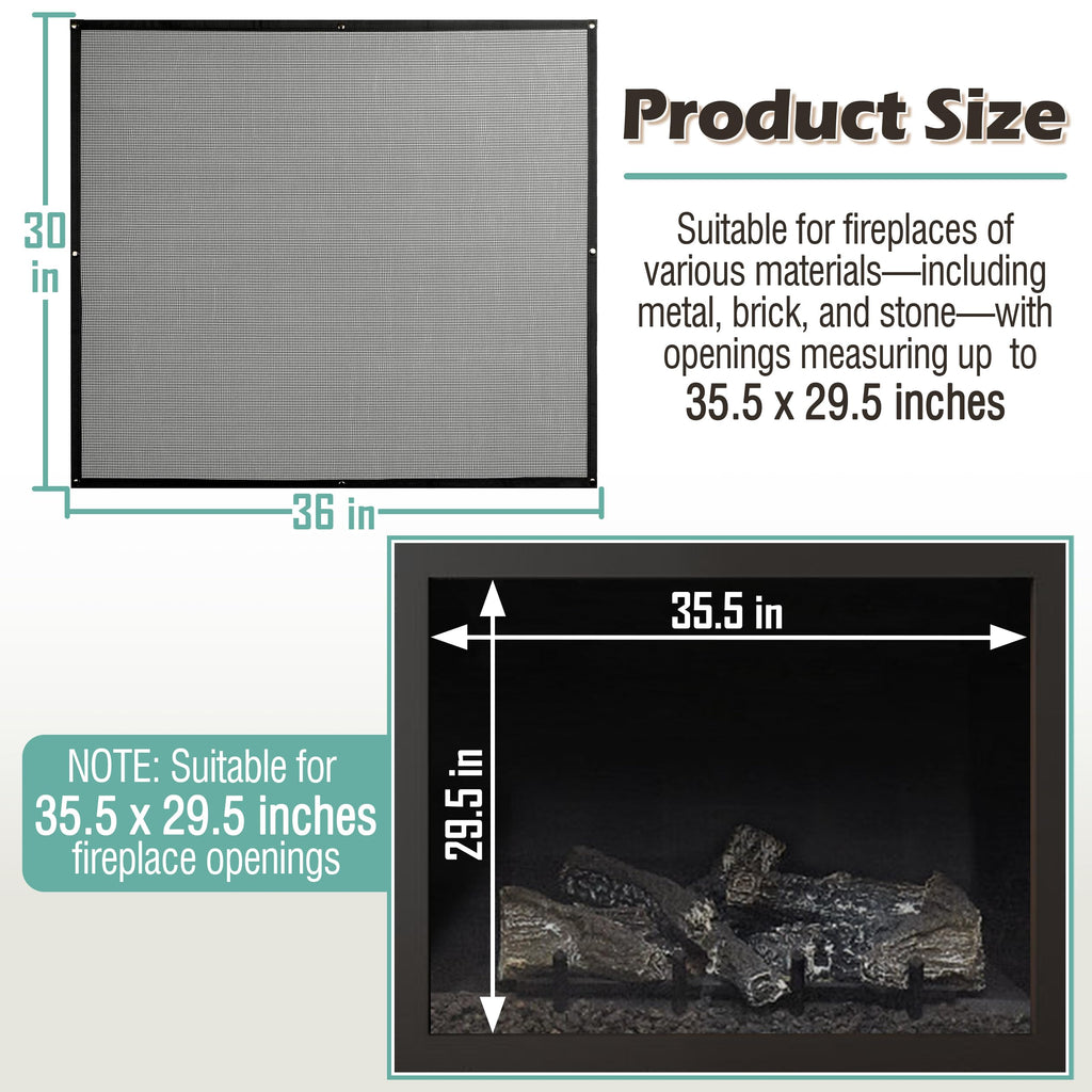 Black Magnetic Mesh Fireplace Cover N4253