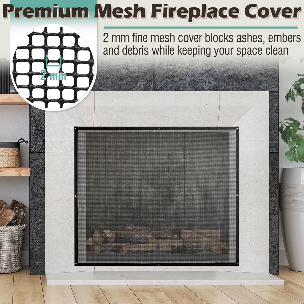 Black Magnetic Mesh Fireplace Cover N4253