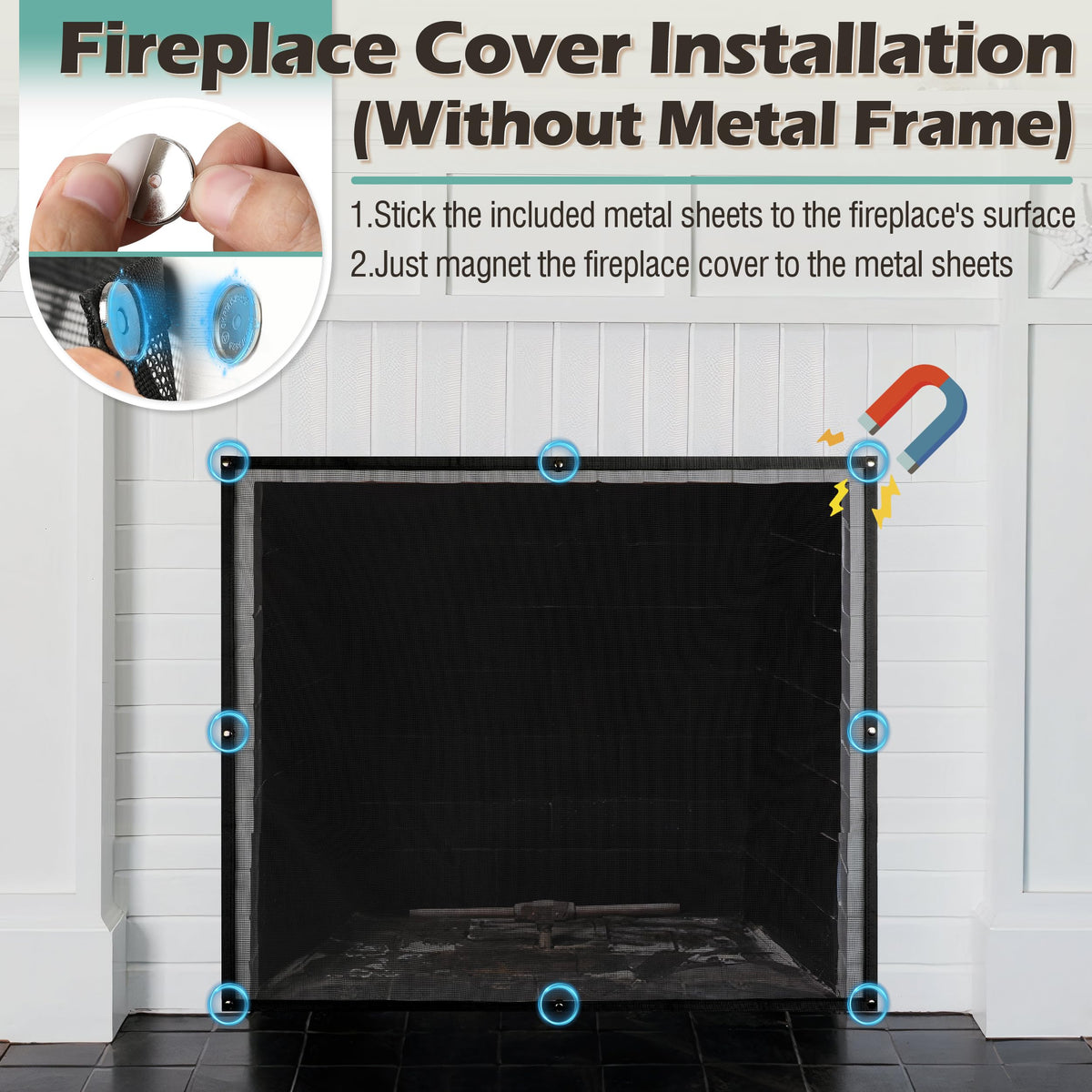 Black Magnetic Mesh Fireplace Cover N4253
