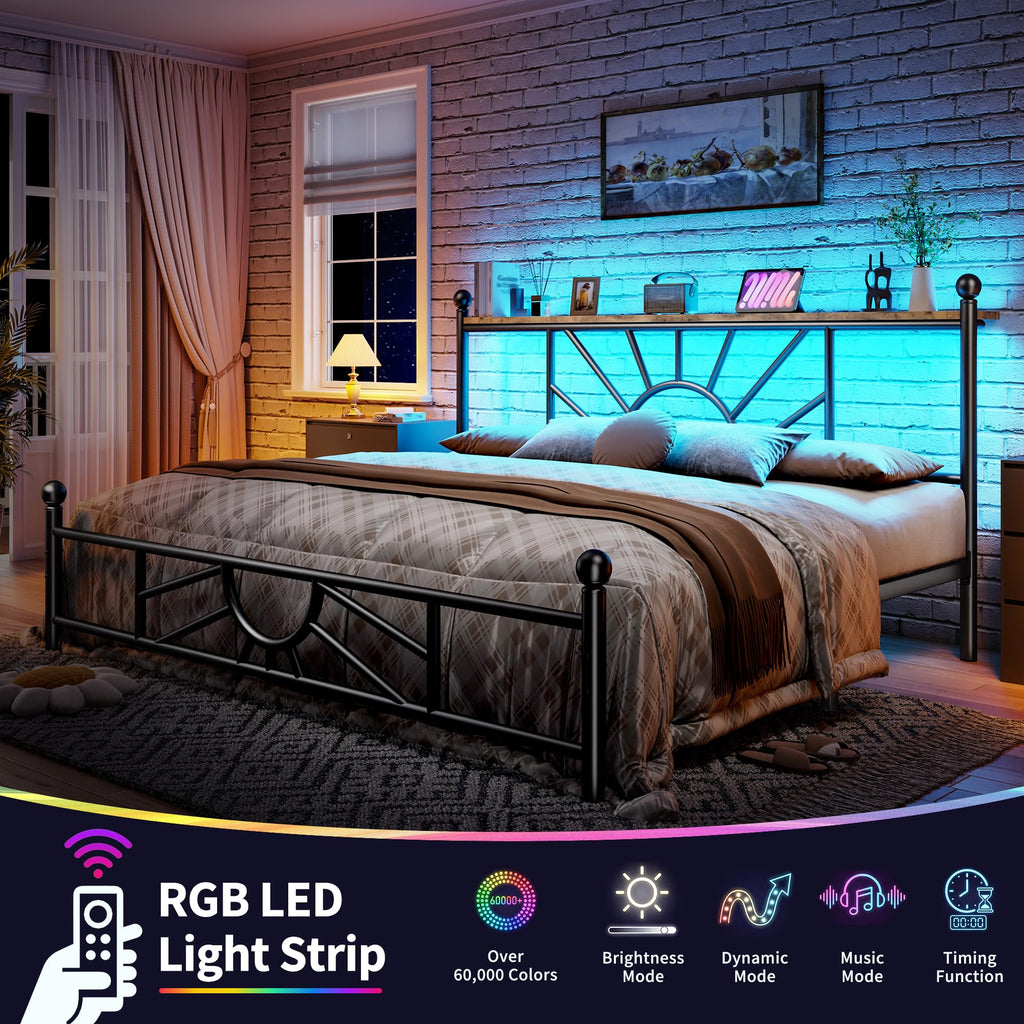 King Size Metal Platform Bed Frame with LED Lights V533
