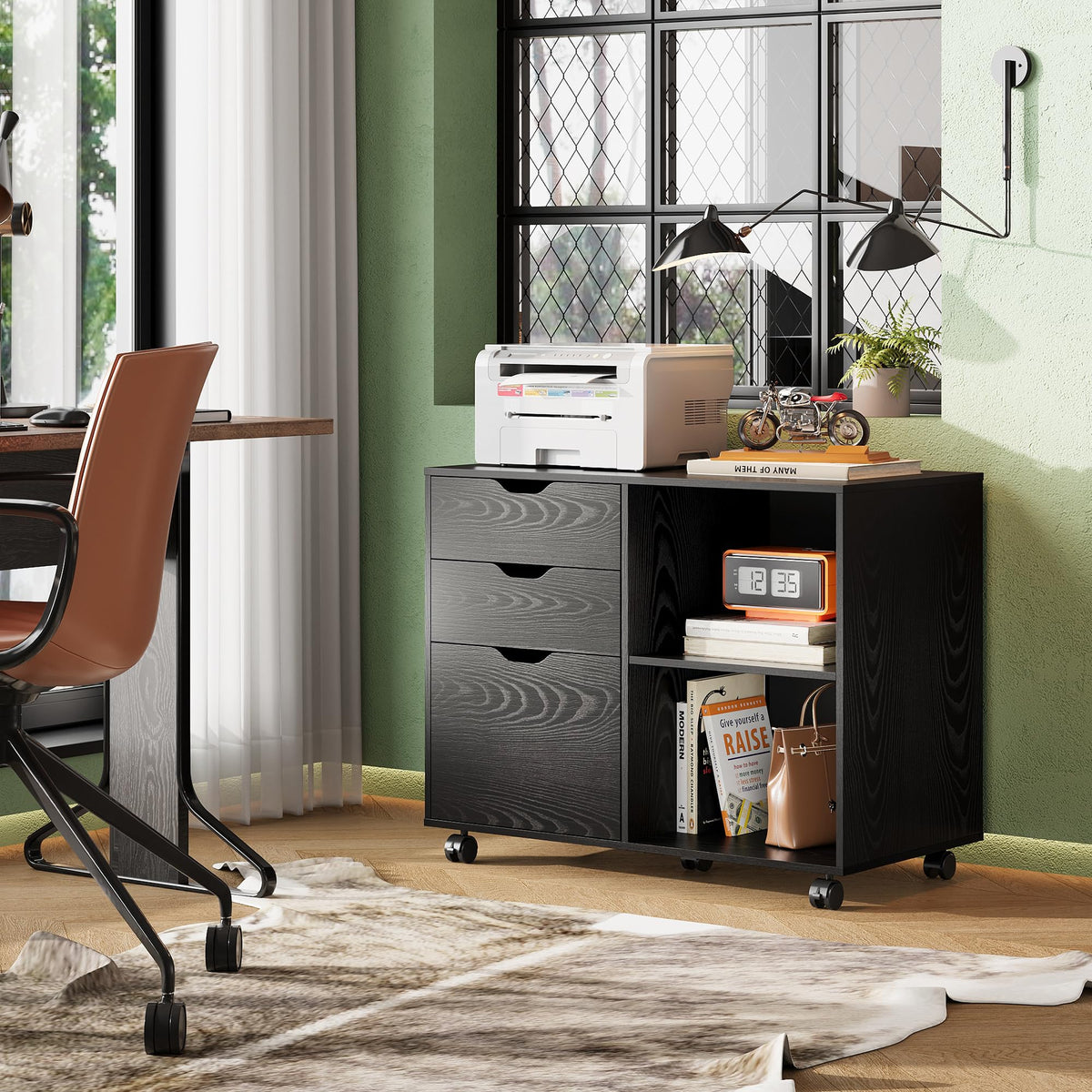 Black 3-Drawer Wood File Cabinet Y254