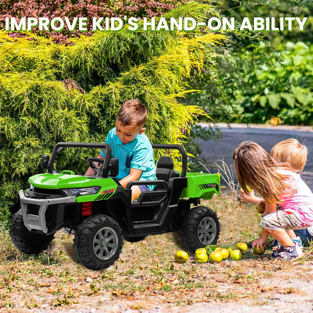 24V 4WD Ride on Truck Car with Dump Bed, 2 Seaters, Remote Control, Green F1678